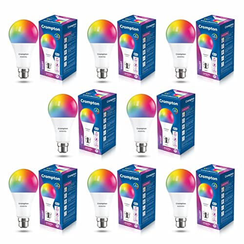 CROMPTON 9-Watt B22 WiFi Smart LED Bulb Compatible with Amazon Alexa and Google Assistant (Immensa Music Sync B22, Pack of 8)