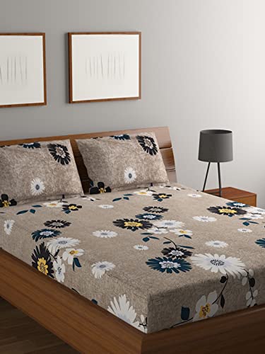 Bombay Dyeing 104 GSM Microfiber Grey Double Bedsheet with 2 Pillow Covers