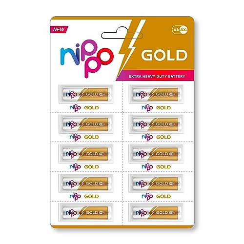 Nippo 3DG Gold AA Battery | 1.5 V | 24 Months Shelf Life | Leakproof | For Toys, Remotes, Clocks, Wireless Mouse – Pack of 10