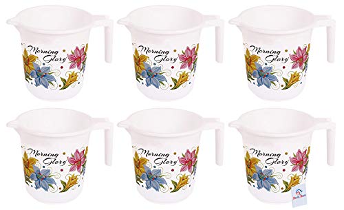 Heart Home Floral Print 6 Pieces Unbreakable Strong Plastic Bathroom Mug, 500 ML (White)-HEART10278