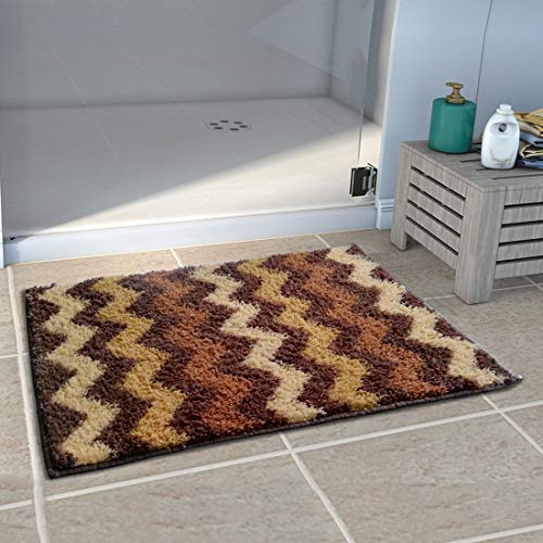 Athom Living Polyester, Polyester Blend Easy Home Designer Soft Anti Slip Bath Mat (Brown, Standard, 38×58 cm) – Pack of 2
