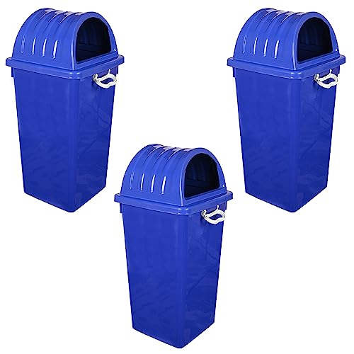 Zureni 60 Litre Dome Bin Large Capacity Garbage Bucket Sturdy and Durable Trash Can Ideal for Restaurant Office & Kitchen (Pack of 3, Blue)