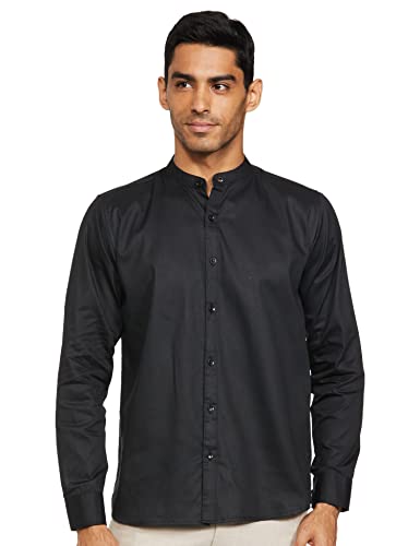 Luxrio Men’s Solid Slim Fit Mandarin Collared Casual Shirt Black Size 42
