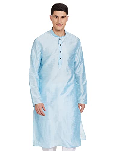 Sanwara Men’s Art Silk Straight Kurta (SY_SK_412_Sky Blue_S)