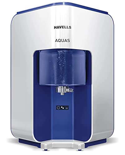 Havells AQUAS Water Purifier, First corner mounting design (Patented)|Copper+Zinc+pH Balance+Natural Minerals|5 stage Purification|7L Transparent Tank|RO+UF Purification Tech. (White and Blue)