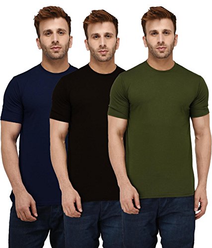 London Hills Men Round Neck Cotton Blend Multicolor Half Sleeve Solid T-Shirts (Pack of 3)