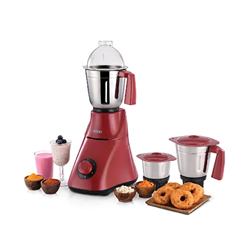 Usha MG 3473 750 W Mixer Grinder with 3 Stainless Steel Jars with Handle, High Speed Motor with 2 years Product Warranty & 5 Years Motor Warranty (Maroon & Black)