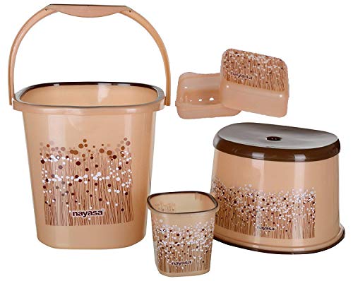 Nayasa Funk Bathroom Set 4-Pieces – Bucket (25 litres) with Mug (1.5 litres), Stool & Soap Case, Brown | Bathroom Accessory Set(Plastic)