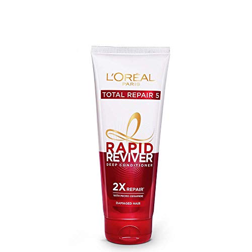 L’Oreal Paris Deep Conditioner, With Micro-Ceramides, Intensly Repairs Damaged Hair, Rapid Reviver Total Repair 5 Deep Conditioner, 180ml