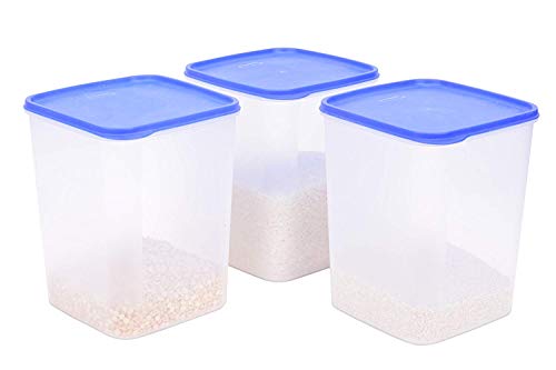 Mahaware Modular Square Plastic Kitchen Container Set, 5.5 litre, Set of 3, Blue