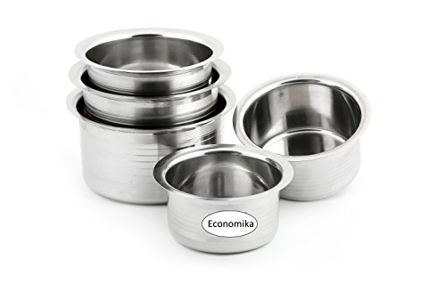 KCL Ekonomica Stainless Steel Kitchen Tope Induction & Standard Utensils Cookware Set – 5 (Capacity 500 ml, 750 ml, 1000 ml, 1500 ml, 2000 ml)