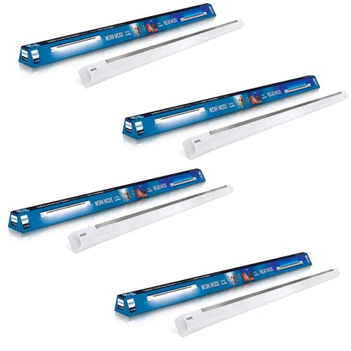 Philips TwinGlow 20-Watt +20-Watt LED Up-Down Batten Tubelight (Pack of 4) ( 20W Aqua Blue Uplight – RELAX Mode | 20W White Downlight – WORK Mode) Aesthetic Design, Ambience of Downlight & Covelight from Tubelight