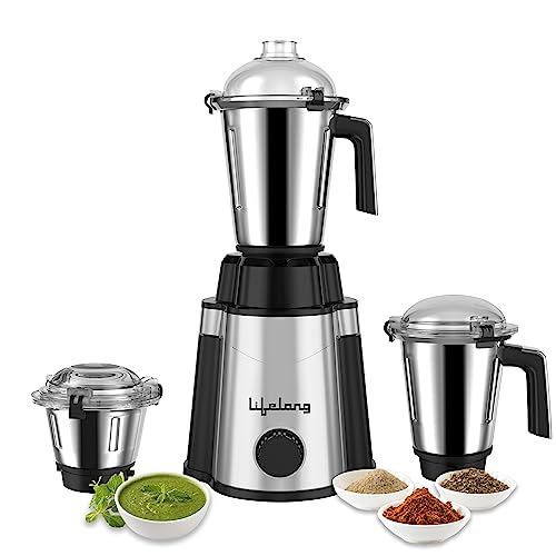 Lifelong 1200W Mixer Grinder Power Plus with 3 Jars (Liquidizing, Wet Grinding and Chutney Jar), Stainless Steel blades, 1 Year Manufacturer’s Warranty (Black, LLMG210)