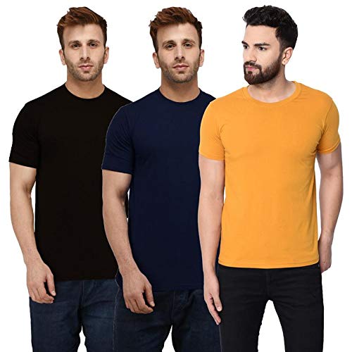 London Hills Men Round Neck Cotton Blend Multicolor Half Sleeve Solid T-Shirts (Pack of 3)
