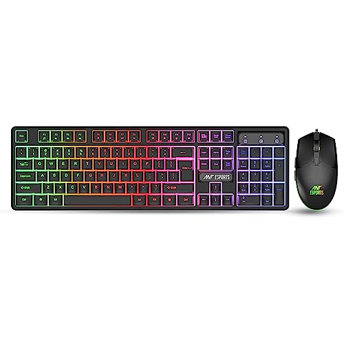 Ant Esports KM1650 Gaming Keyboard & Mouse Combo, Wired Backlit Rainbow LED Keyboard & 3200 DPI Gaming Mouse for PC/Laptop – Black