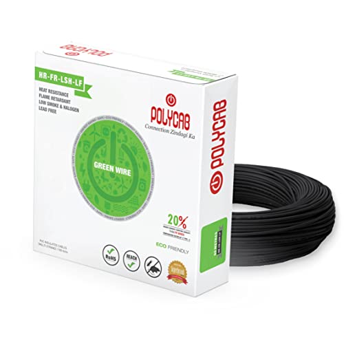 Polycab Eco-Friendly Greenwire PVC Insulated Copper Cable for Domestic & Industrial Connections Electric Wire (BLACK, 90m, 1.5sqmm)