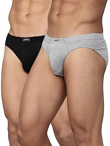 Levi’s Men’s Cotton Style #011 Comfort Regular Fit Solid Brief (Pack of 2) (#011-BRIEF-LT GMEL/BLK-P2_Light Grey Melange, Black_M)