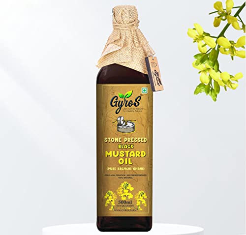 Gyros Farm Organic Wooden/Stone Cold Pressed Black Mustard Oil/Sarso Tel, for Cooking, Kachhi Ghani | Chemical-Free |100 ml