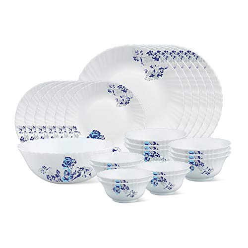 Borosil Fluted Cascade Opalware Dinner Set, (25-Pieces, White)