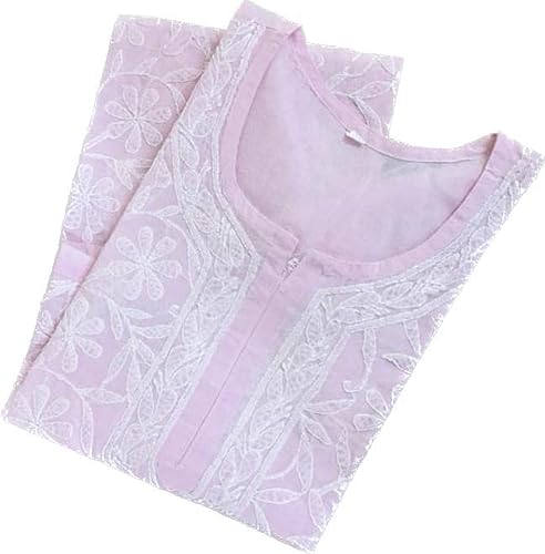 Cotton Chikankari Kurta for Women (X-Large, Light Pink)