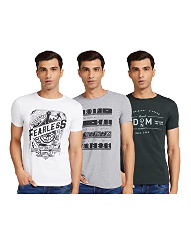 Integriti Men’s Slim T-Shirt (INT-T-CT-126_White / Forest Green/Grey Melange M)