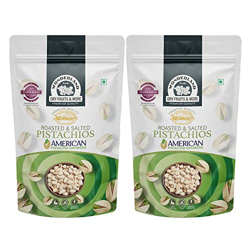 WONDERLAND FOODS Dry Fruits American California Roasted & Salted Pistachios (Pista) 400g (200g X 2) Combo Pouch | Healthy Snack | Vitamins & Minerals Rich | Immunity Booster