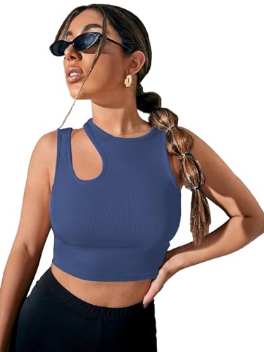 Ben Martin Women’s & Girls Solid Asymmetrical Neck Cotton Rib Cut Air Force Out Crop Top Size Large