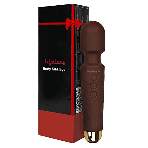 Lifelong LLM243 Rechargeable Wireless Body Massager Machine with 20 Vibration Modes, 8 Speeds and Water Resistant| Wand Massager for Body Pain (Brown)