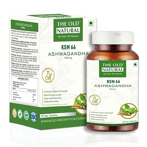 The Old Natural KSM-66 Ashwagandha 500 mg Veg Capsules | Extra Strength Natural Formulation | Support strength & energy | Withania Somnifera Extract – 60 Vegetarian Capsules