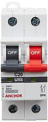 Anchor by Panasonic 98012 UNO Series 20 Ampere SPN C Curve MCB,(White, Pack of 2)