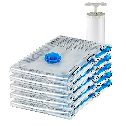 amazon basics Vacuum Compression Storage Bags with Hand Pump – Medium, 5-Pack