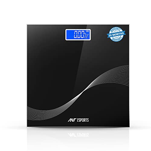 Ant Esports Flora Wave Digital Weighing Scale, Highly Accurate Digital Bathroom Body Scale, Precisely Measures Weight up to 180Kg – Black