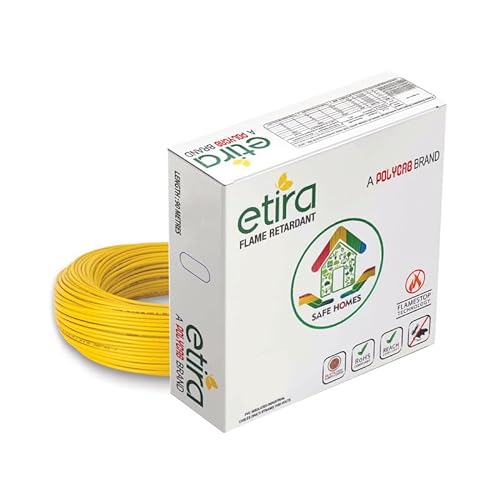 Polycab ETIRA Flame Retardant House Wire PVC Insulated Copper Cable Electric Wire (1 SQMM, Yellow, 90m)