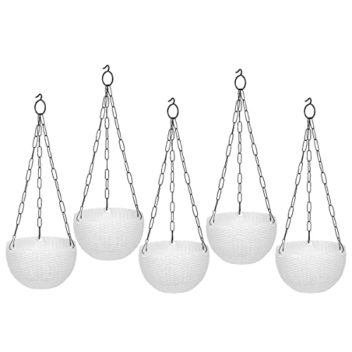 GTB Hanging PLANTERS Round Shape Garden Hanging Flower Port | Crystal Flower Pots Flower Pot | Hanging Planter | Metal Hanging Chain | Flower Pots for Home Garden Balcony Pack of 5 (White)