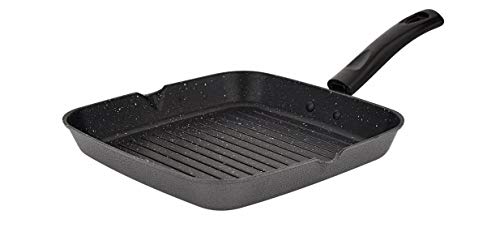Attro Non-Stick Aluminium Gas Compatible Grill Pan, 24 cm, Spatter Finish, Marble Grey