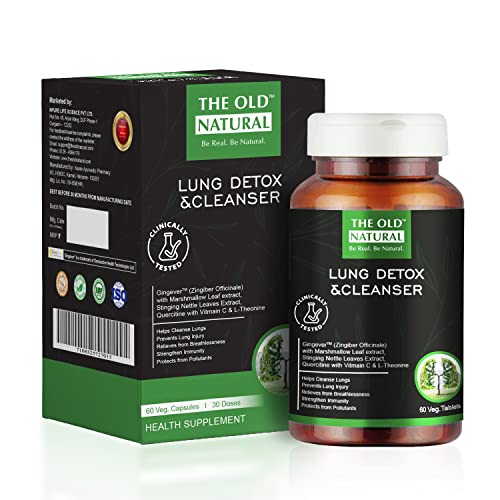 The Old Natural 19 in 1 Lungs Detox for smokers & Pollution 60 Veg Tablets with Marshmallow leaf Extract Quercetin, Stinging Nettle, Vasaka, Asparagus, Zingiber Officinale – Removes Tar & Mucus from Lungs I Clinically Proven Formula For Lung Detox (Pack of 1 – 60 Tablets)