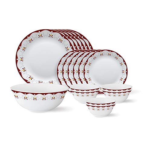 Larah by Borosil – Tiara Series, Royal Brown, 19 Pcs, Opalware Dinner Set, White