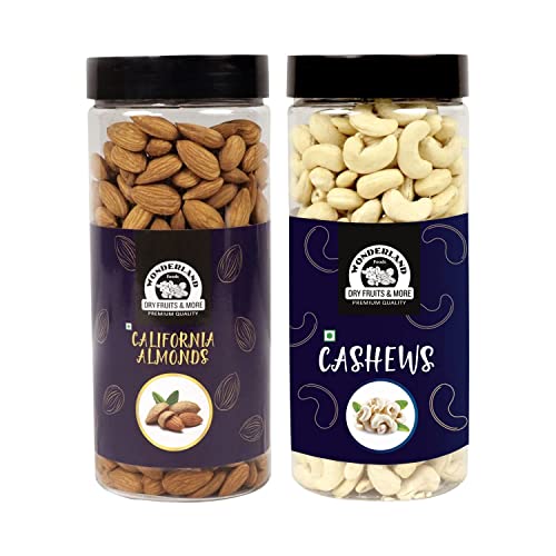 WONDERLAND FOODS California Almonds (NP) & Cashews W320 (Mangalore Quality) | 1Kg (500g X 2) Delicious & Nutritious