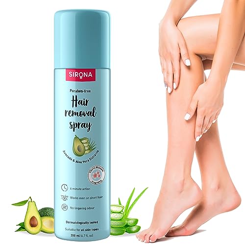 Sirona Hair Removal Cream Spray for Women | Painless Body Hair Removal Spray for Legs, Hands, Underarm & Back | Natural & Safe, with Avocado & Aloe Vera Extract – 200 ml (Pack of 1)