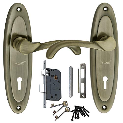 Atom Heavy Duty Mortise Door Lock for Bedroom, Living Room, Main Door, Brass Antique Finish | 3 Keys | 6 Lever Double Stage Lockset for House Hotel Office(412KY)