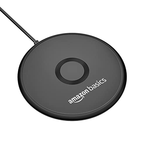 AmazonBasics 15W Qi-Certified Fast Wireless Charging Circular Pad | Compatible with iPhone 13/13 Pro/13 Mini/13 ProMax/12/11, Samsung Galaxy S21/S20/Note 10/Edge Note 20Ultra/S10, AirPods Pro – Black