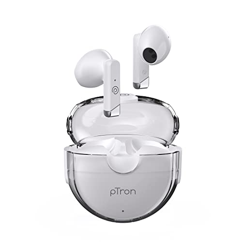 PTron Bassbuds Fute 5.1 Bluetooth Truly Wireless Featherlite TWS in Ear Earbuds with Mic, 25Hrs Playtime, 13mm Driver, Immersive Audio Headphones, Touch Control, Voice Assist & Fast Charging (White)