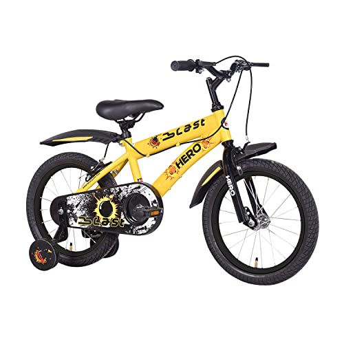 Hero Blast 16T Kids Cycle with training wheels and mudgaurds | Yellow | Easy Self-assembly | Cycle for age 4 to 8 years boys and girls 12 Inches