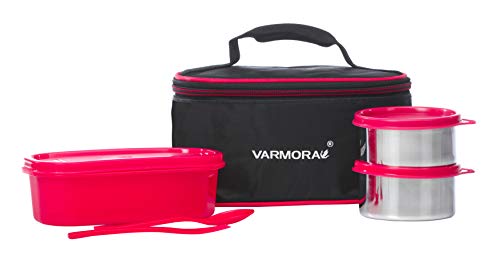 Varmora SS (Stainless Steel) Duo Lunch Box (Tiffine) 1Nos-550ml,2Nos-240ml Container (Raspberry Pink)