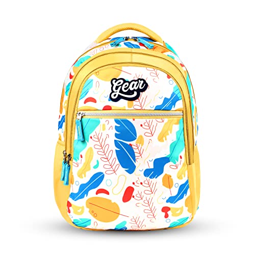 Gear Floral Petal 30L Medium Water Resitant School Bag/Casual Backpack/Kids Bag/Daypack/College Bag for Girls/Women (Yellow)