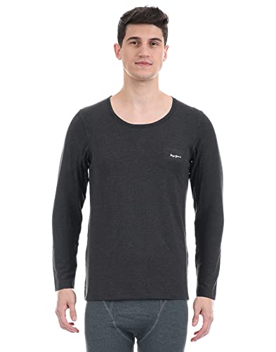 Pepe Jeans Men’s Solid Regular Fit T-Shirt (PTF01_Black Melange M)