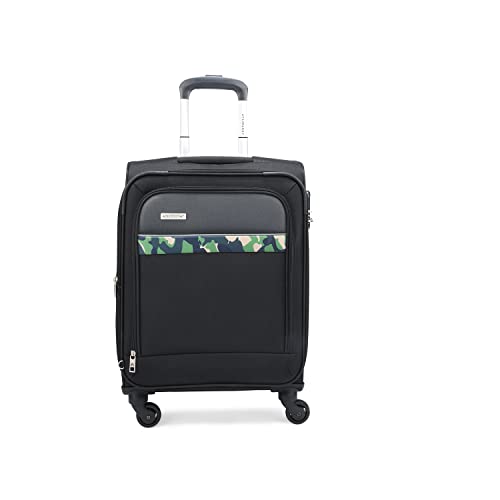 Aristocrat Commander 55Cms Premium Polyester with PVC Coating Soft Sided Cabin Size 4 Wheels Small Black Suitcase