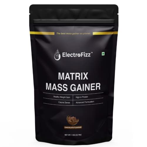 ElectroFizz Matrix Mass Gainer | Weight Gainer with 25+ Essential Vitamins & Minerals, 3gm Creatine, 12gm Protein, 69gm Carbs and 365 Calories -1kg, 30 Servings (Chocolate)
