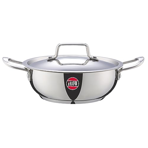 IVEO Stylo Stainless Steel with Lid Induction Base Triply Bottom Kadai 200mm 1.8ltrs