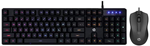 HP K300 Backlit Membrane Wired Gaming Keyboard with Mixed Color Lighting&Wired Mouse 100 with 1600 DPI Optical Sensor,USB plug-and -play,ambidextrous Design,Built-in Scrolling and 3 Handy Buttons